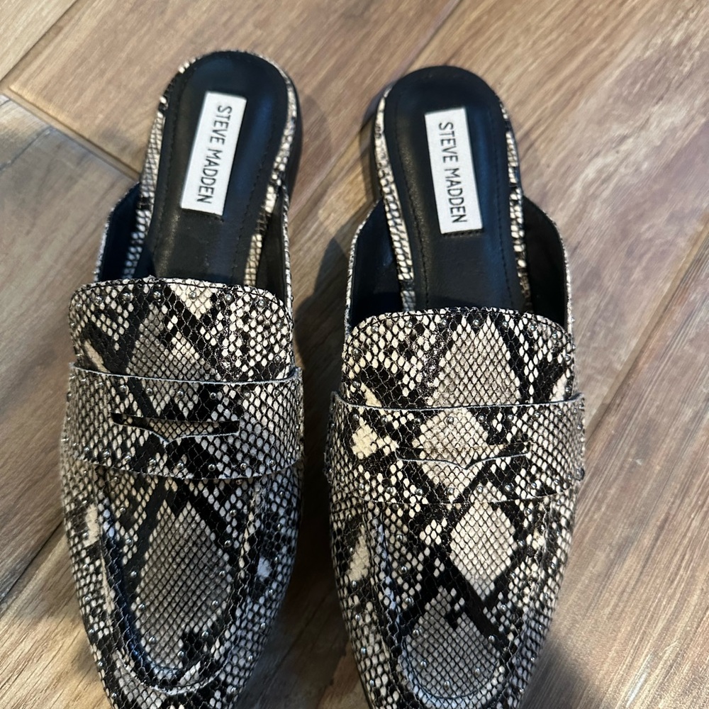 Steve Madden Snake Print Mules in Black and White